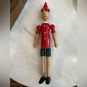 Garanzia Di Qualita Vtg Pinocchio Wooden Doll Made in Italy - 20"H Hand Painted